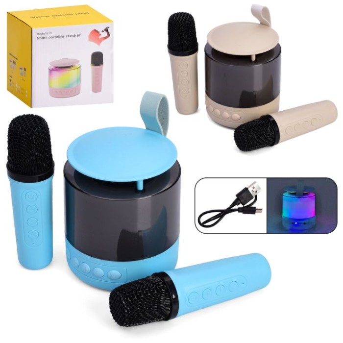 Колонка 10,5х9,5х9,5 см та мікрофони по 13 см з Bluetooth, USB, TF та світлом, в асортименті, у коробці 14х13х10 см.