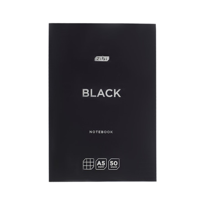 Блокнот-планшет «BLACK» A5 на 50 аркушів у клітинку з картонною обкладинкою, ТМ ZiBi