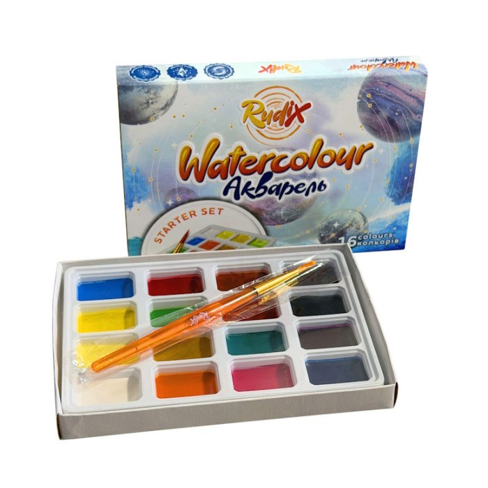 Фарби акварельні «Starter Set» на 16 кольорів з пензликом, RUDIX