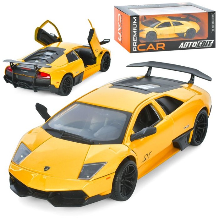 Машина «Lamborghini Murcielago» 19 см 1:24 інерційна металева з дверима що відкриваються та гумовими колесами, на батарейках, в асортименті, у коробці 24,5х10,5х11 см, АвтоСвіт