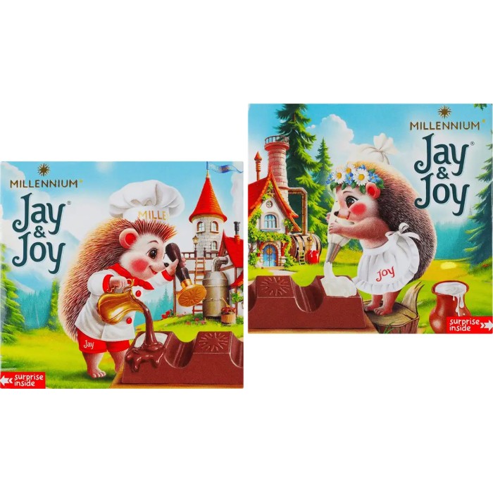 Шоколад «Jay & Joy» молочний з молочною начинкою 45 г, в асортименті, ТМ Міленіум