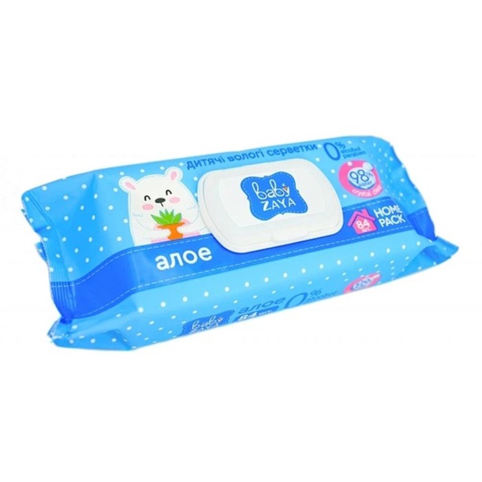 Вологі серветки «Алое» 84 шт, Baby Zaya
