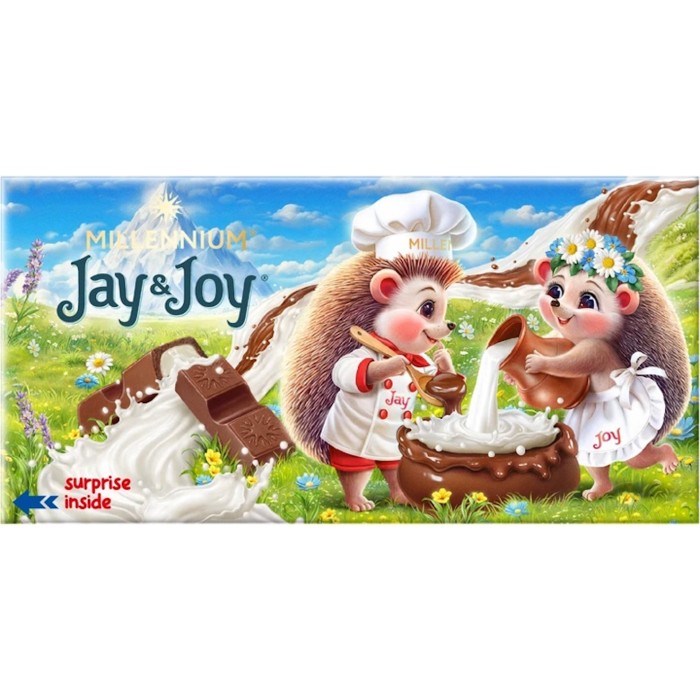 Шоколад «Jay & Joy» молочний з молочною начинкою 90 г, в асортименті, ТМ Міленіум