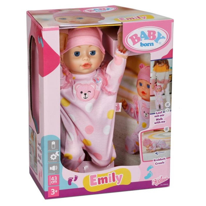 Інтерактивна лялька «BABY BORN. Перші кроки Еммілі» 43 см, на батарейці, у коробці 29х16х39 см
