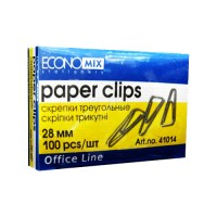 Скріпки нікельовані трикутні 28 мм, 100 шт в упаковці, ТМ Economix