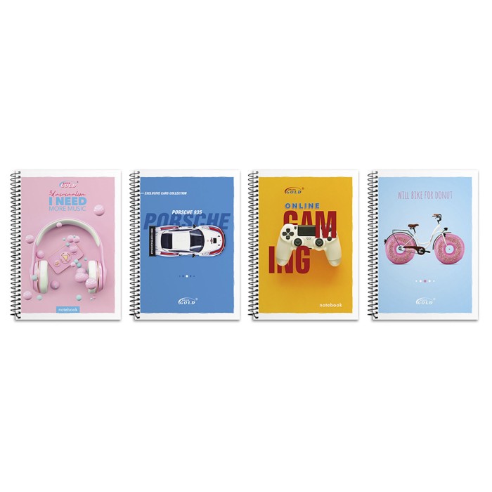 Блокнот А6 на 48 аркушів у клітинку на спіралі збоку з картонною обкладинкою, № 6768, в асортименті, ТМ Gold Brisk