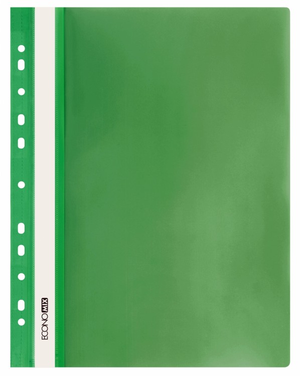 Папка-скоросшиватель, с прозрачным верхом, А4, перфорация, зеленая, ТМ Economix