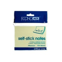 Папір для нотаток клеєний 75x100 мм зі 100 аркушів, жовтий, ТМ Economix
