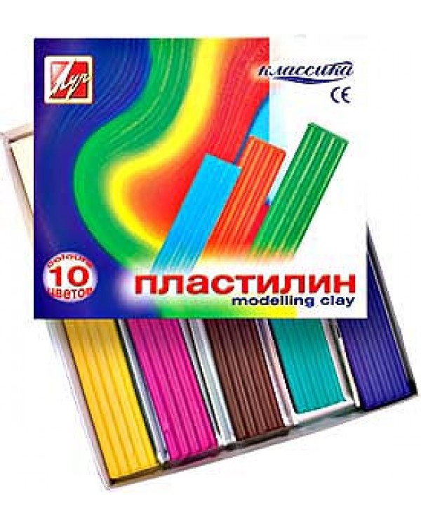 Пластилін 10 кольорів «Класика» зі стеком, 200 гр., у картонній коробці, ТМ Промінь, 7С304-08