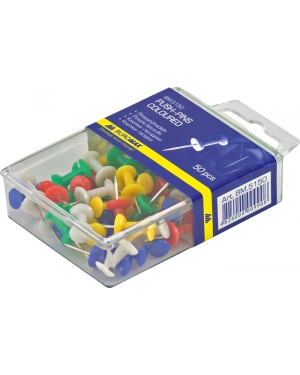 Кнопки – гвозди, цветные, 50 шт. в пластиковом контейнере, ТМ Buromax