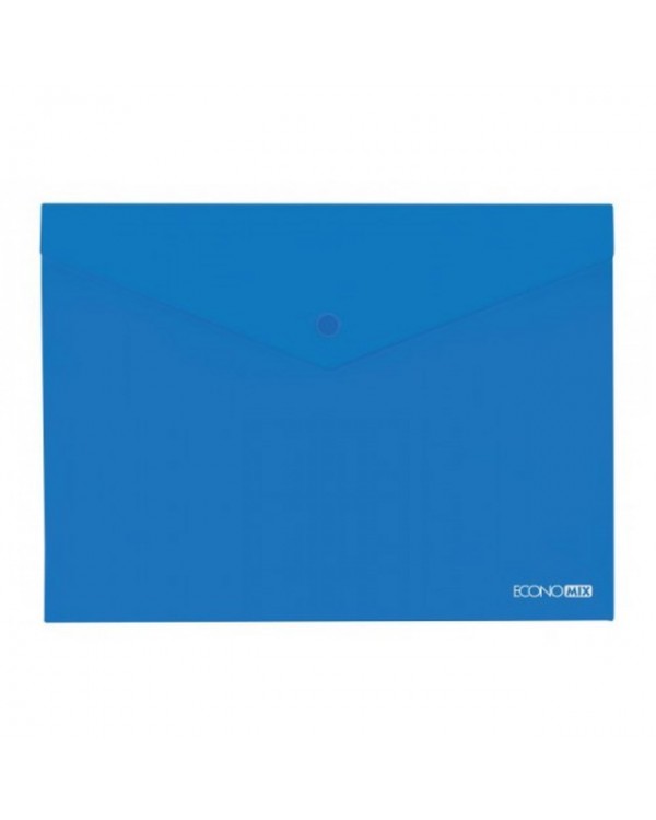 Папка – конверт на кнопке, А4, 180 мкм, прозрачная, фактура глянец, синяя, ТМ Economix