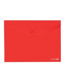 Папка – конверт на кнопке, А4, 180 мкм, прозрачная, фактура «глянец», красная, ТМ Economix