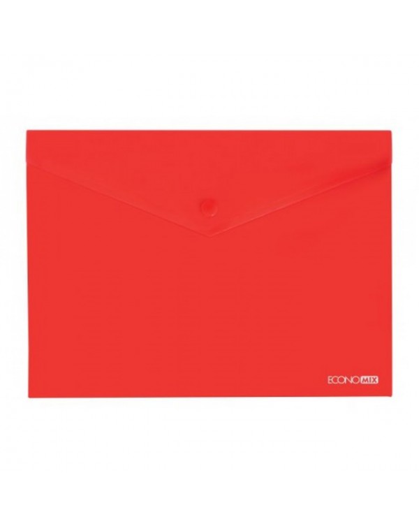 Папка – конверт на кнопке, А4, 180 мкм, прозрачная, фактура «глянец», красная, ТМ Economix