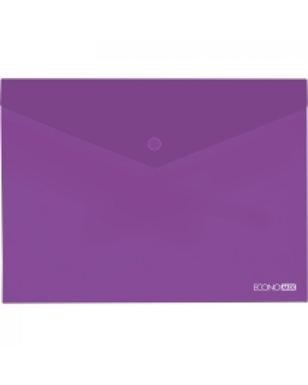 Папка – конверт на кнопке, А4, 180 мкм, прозрачная, фактура глянец, фиолетовая, ТМ Economix
