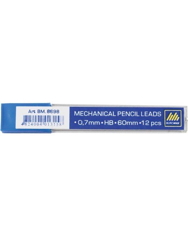 Стержни для механических карандашей, графитные, HB, 0.7 мм, 12 штук, ТМ Buromax