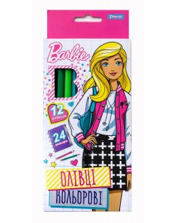 Карандаши цветные 12 шт. 24 цвета «Barbie»