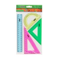 Набір: лінійка 20 см, 2 трикутники, транспортир, тоновані, в асортименті, ТМ ZiBi