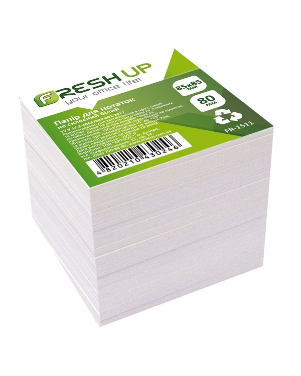Блок бумаги «Белый», не клееный, 85х85 мм, 800 листов, ТМ Fresh Up
