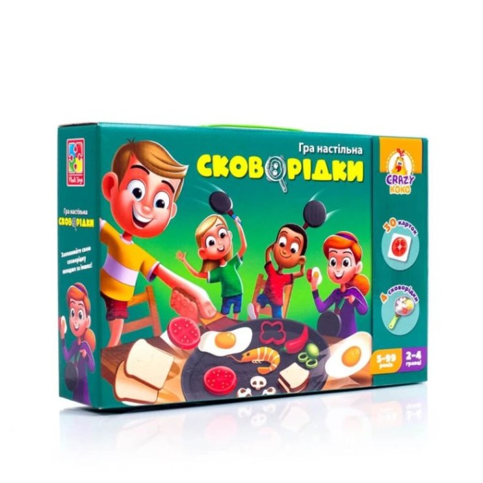 Гра настільна на швидкість «Сковорідки» з 4 сковорідок, 30 карток та мішечка, у 28,5х6х18,5 см, ТМ Vlady Toys