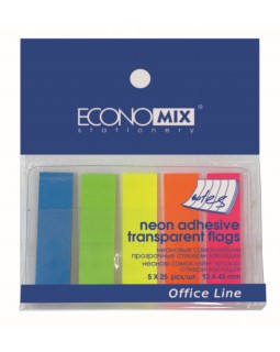 Стікер-закладки пластикові 5 неонових кольорів, ТМ Economix.