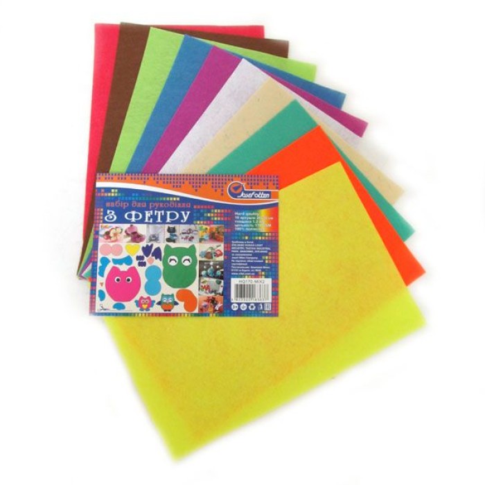 Фетр A4 hard 170 г/м2 1,2 мм 10 кольорів, ТМ J.Otten