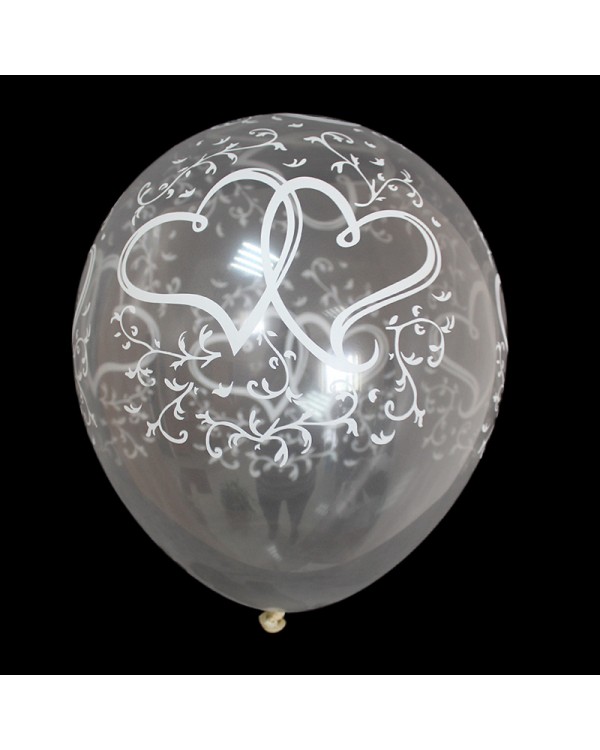 Кульки повітряні 30 см, прозорі з білими сердечками, 100 шт. в уп.