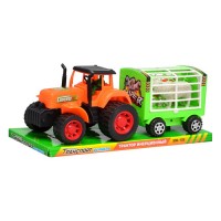 Трактор інерційний з причепом та 2 тваринами, в слюді 31х13х11 см