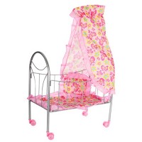 Ліжечко для ляльки 77х47х29 см, металеве, балдахін, подушка, колеса повертаються, в коробці 28х46х6