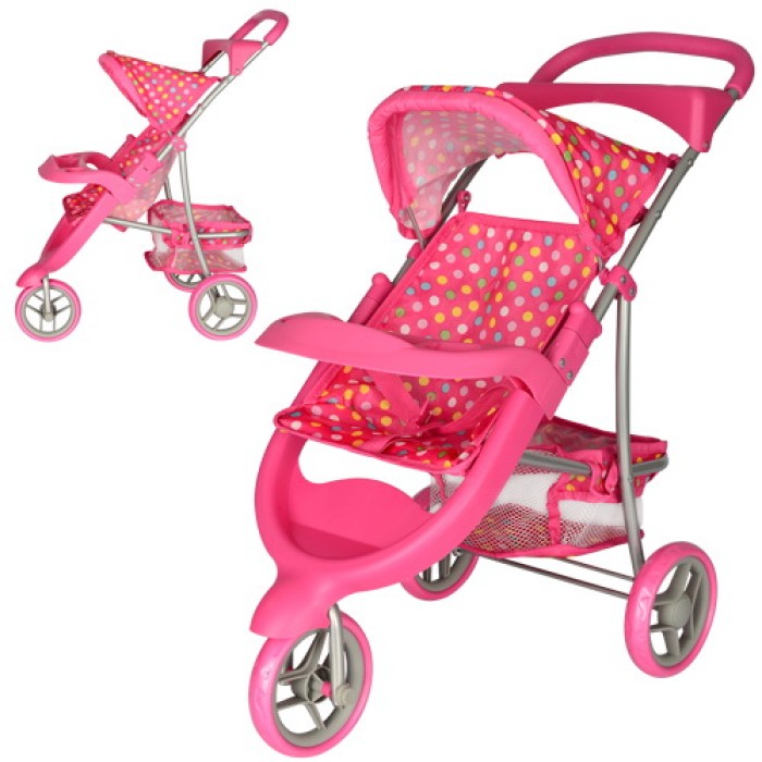Коляска для ляльок «Прогулянкова» 59х32,5х59 см металева триколісна з кошиком, у коробці 59х30х51 см