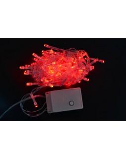 Електрогірлянда світлодіодна, 100 ламп, червона, 5 м., 8 режимів мигання, прозорий провід.