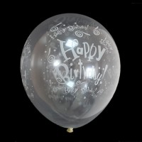 Кульки повітряні 30 см, прозорі, світяться в темряві «Happy Birthday» 100 шт. в уп.
