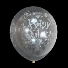 Кульки повітряні 30 см, прозорі, світяться в темряві «Happy Birthday» 100 шт. в уп.