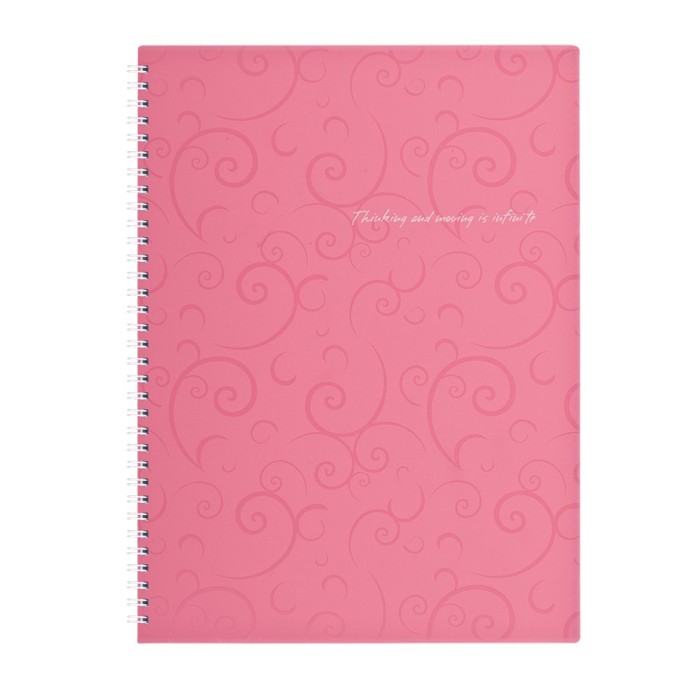 Канцелярська книга А4 «Barocco» на 80 аркушів у клітинку на спіралі з пластиковою обкладинкою, рожева, ТМ Buromax