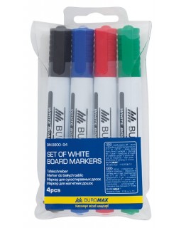 Набор маркеров для магнитных досок 4 шт. цвета : зеленый, синий, красный, черный.