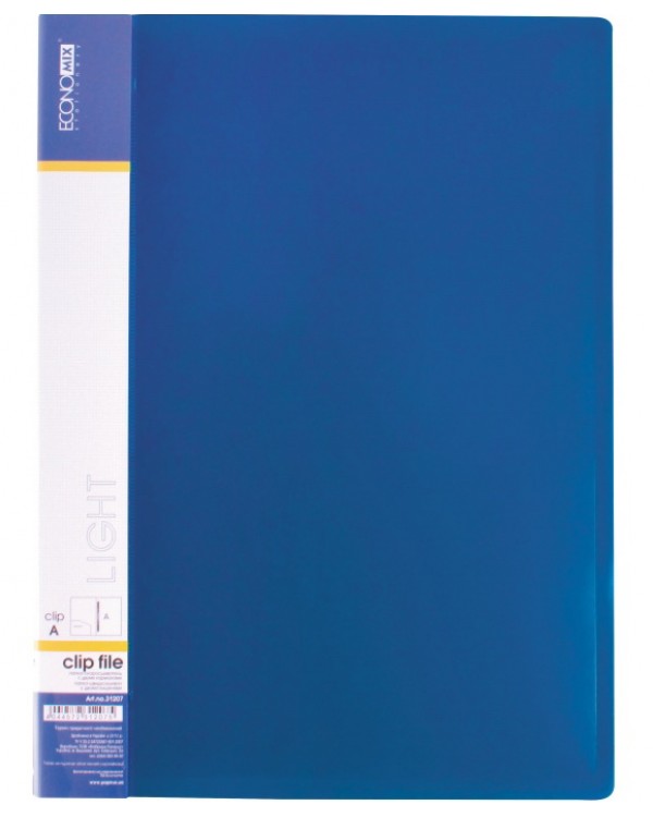 Папка-скоросшиватель с пружинным механизмом Clip A, А4, light, синяя, ТМ Economix