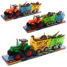 Трактор 17 см з 2-ма причепами та 6 динозаврами, в асортименті, в слюді 51,5х11х13,5 см