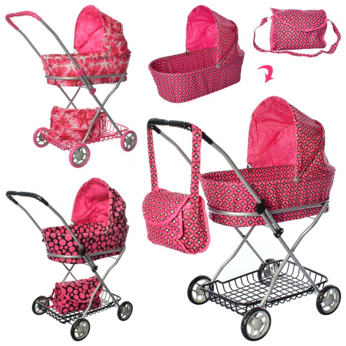 Візочок для ляльки 67х63х35 см металевий з кошиком та сумкою, в асортименті, у пакеті 62х35х12 см