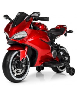 Мотоцикл, 2 мотора 25W, 1 акум. 12V 7AH, MP3, TF, USB, світло, шкіра EVA, червоний
