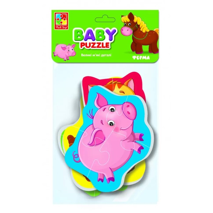 Бебі пазли «Ферма»: 4 пазли на 16 елементів, у пакеті 16х26 см, ТМ Vladi Toys