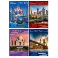 Канцелярська книга «Міста» на 80 аркушів у клітинку на скобі з ламінованою обкладинкою, в асортименті, ТМ Рюкзачок