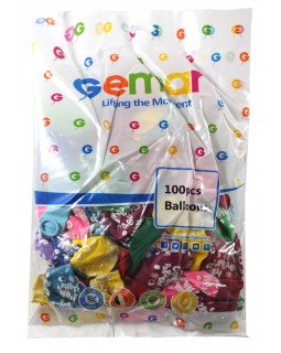 Кульки повітряні «Happy birthday» 30 см, різнокольорові , 100 шт. в уп., Gemar