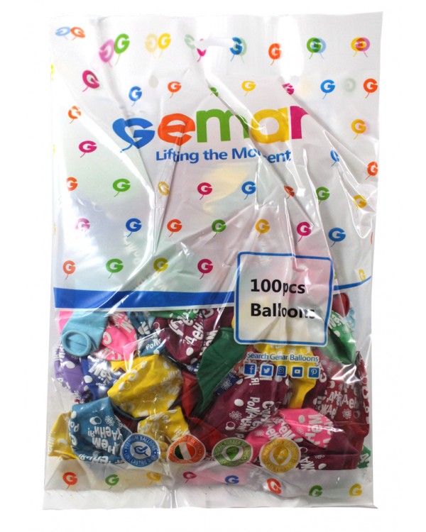 Шарики воздушные «Happy birthday» 30 см, разноцветные, 100 шт. в уп., Gemar