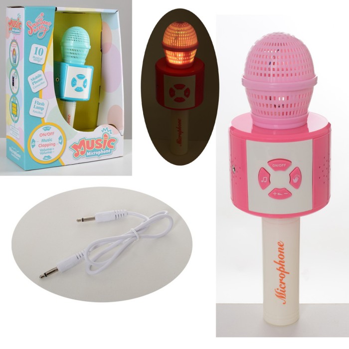 Мікрофон 23,5 см музичний зі світлом, звуком, MP3, регулятором гучності, на батарейці, в асортименті, у коробці 19,5х27х9 см