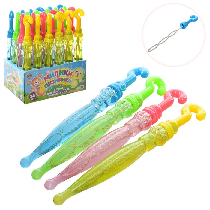 Мильні бульбашки «Меч-парасолька» 26 см в асортименті, 24 шт. в дисплей боксі 21х14х26 см