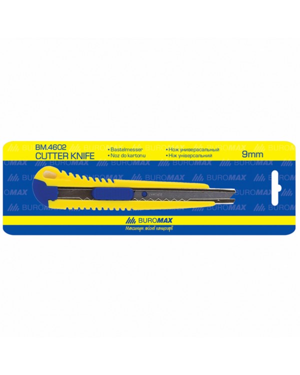 Нож универсальный, ширина лезвия 9 мм, металлическая направляющая, пластиковый корпус, TM Buromax