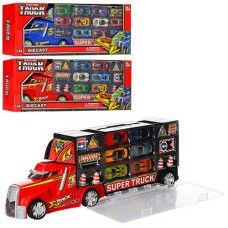 Трейлер з 6 металевими машинками, в асортименті, у коробці 50х19х10 см