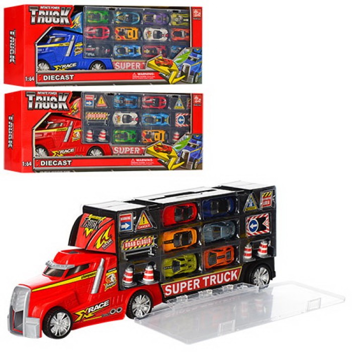 Трейлер з 6 металевими машинками, в асортименті, у коробці 50х19х10 см