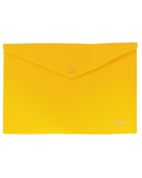 Папка – конверт на кнопке, А4, 180 мкм., непрозрачная, фактура «помаранч», желтая, ТМ Economix