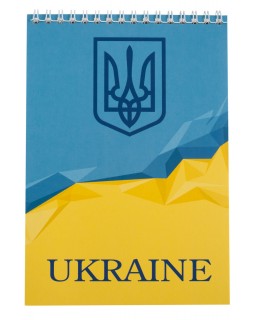 Блокнот на верхней спирали А5, 48 листов, в клетку, картонная обложка, голубой «UKRAINE»