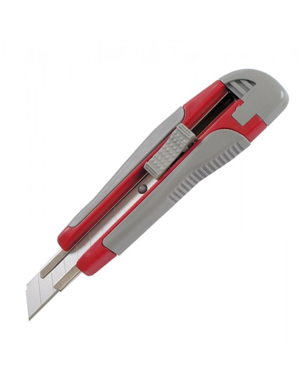 Нож канцелярский, ширина лезвия 18 мм, металлические направляющие, резиновые вставки, автофиксатор,